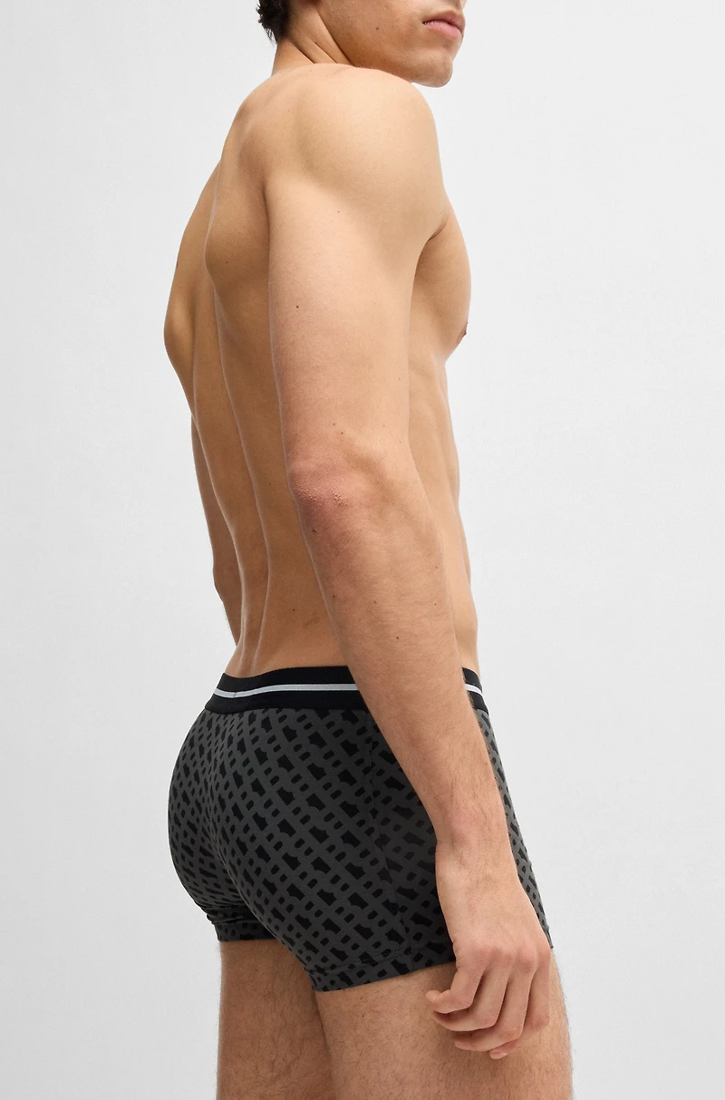 Three-pack of stretch-cotton plain and monogrammed trunks