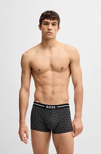 Three-pack of stretch-cotton plain and monogrammed trunks