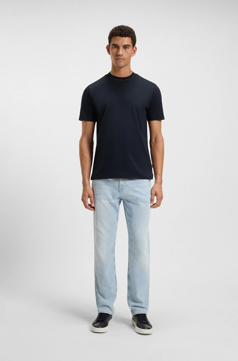 Mercerized-cotton slim-fit T-shirt with collar stripe