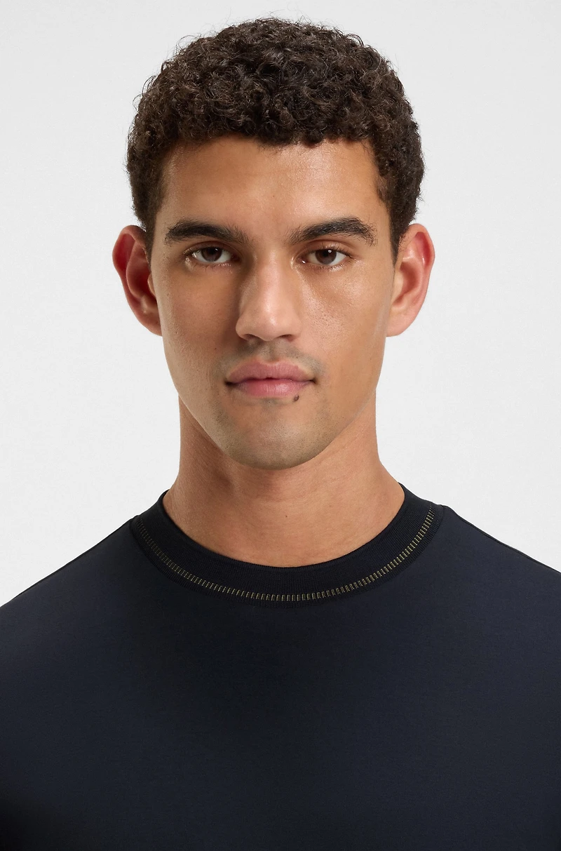 Mercerized-cotton slim-fit T-shirt with collar stripe