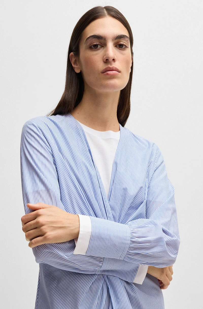 Twist-front slim-fit blouse striped cotton
