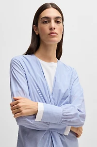 Twist-front slim-fit blouse striped cotton