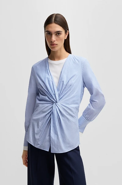 Twist-front slim-fit blouse striped cotton