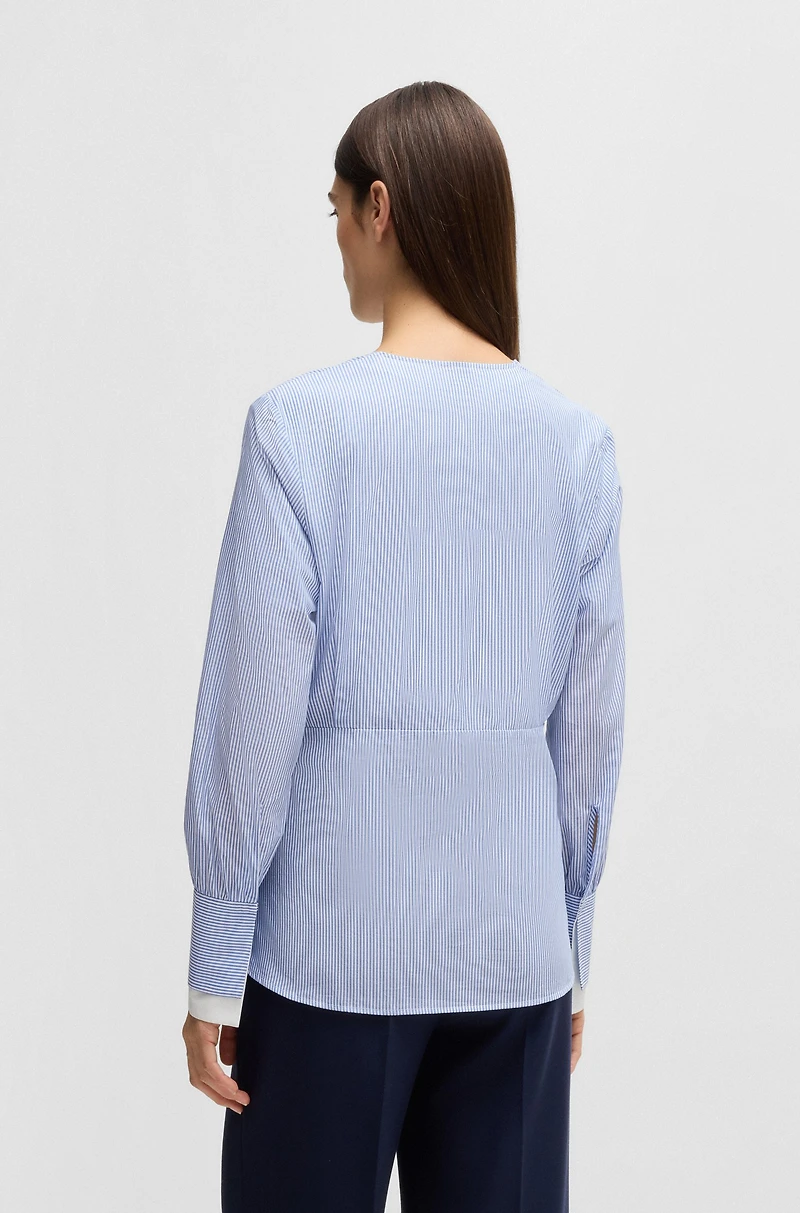 Twist-front slim-fit blouse striped cotton