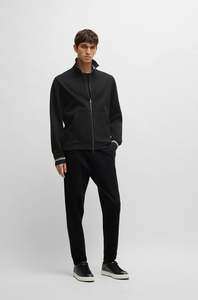 Mercerized-cotton regular-fit sweatshirt with stripe cuffs