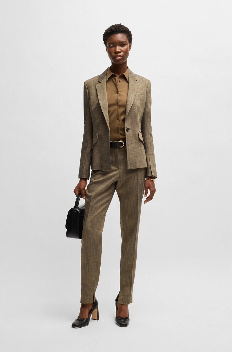 Relaxed-fit trousers melange stretch sharkskin fabric