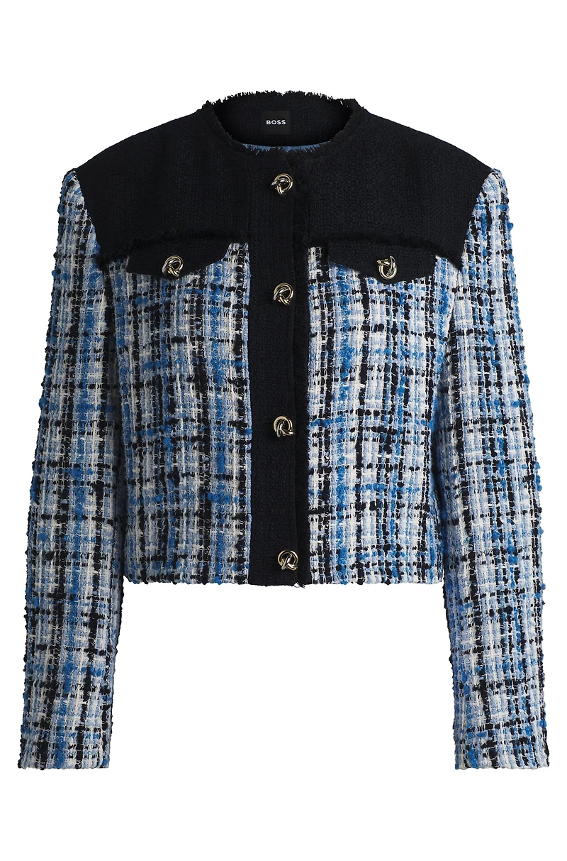 Tweed jacket with contrast panels and knot buttons