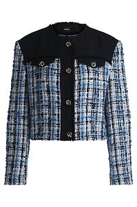 Tweed jacket with contrast panels and knot buttons
