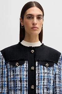 Tweed jacket with contrast panels and knot buttons