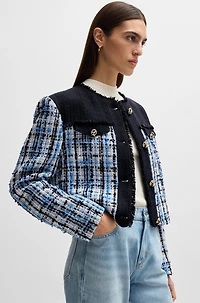 Tweed jacket with contrast panels and knot buttons