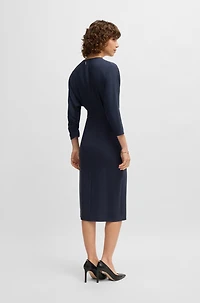 Mixed-material dress with button-tab waist