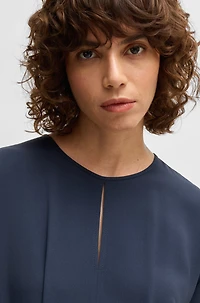 Mixed-material dress with button-tab waist