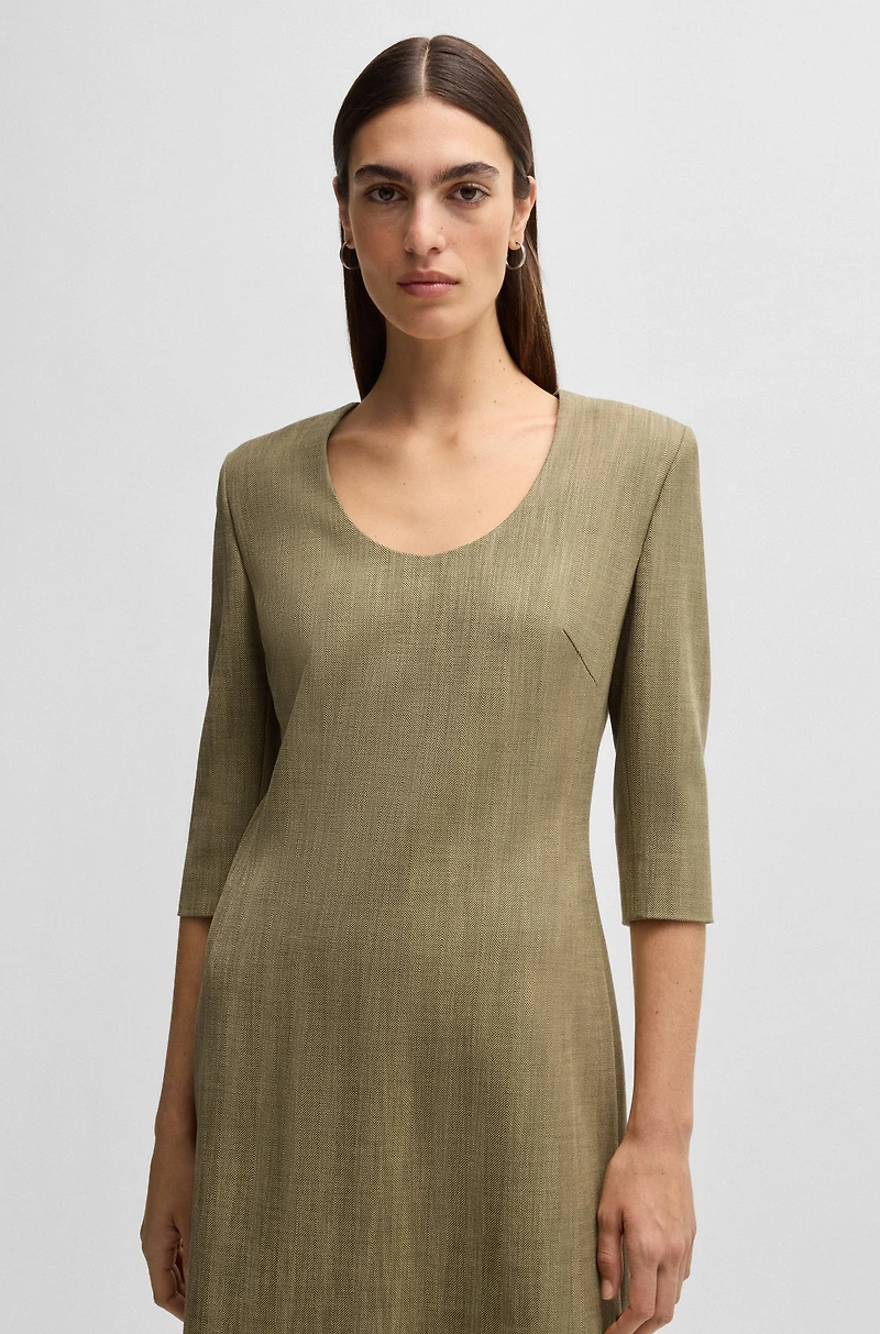Scoop-neck dress herringbone stretch fabric