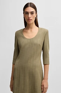 Scoop-neck dress herringbone stretch fabric