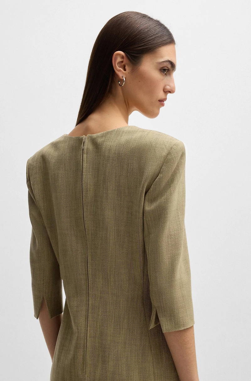 Scoop-neck dress herringbone stretch fabric