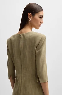 Scoop-neck dress herringbone stretch fabric