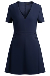 V-neck bodycon business dress with tone-on-tone buttons