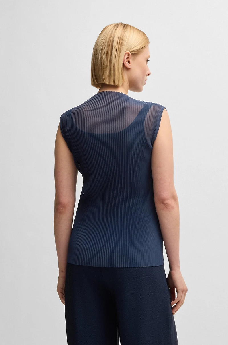 Sleeveless plissé-pleated top