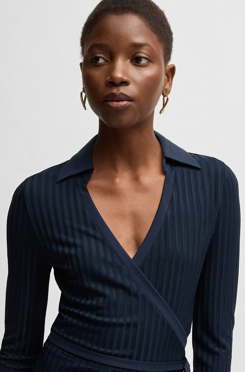 Wrap dress lustrous ribbed jersey