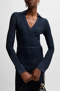 Wrap dress lustrous ribbed jersey