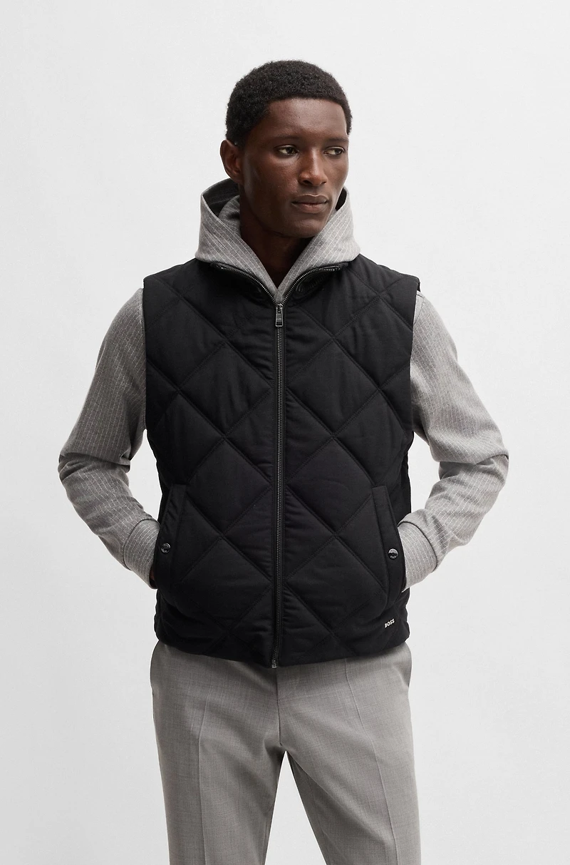 Diamond-quilted gilet with ribbed-cotton trims
