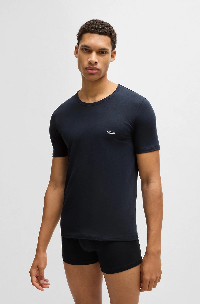 Three-pack of cotton underwear T-shirts with logo embroidery