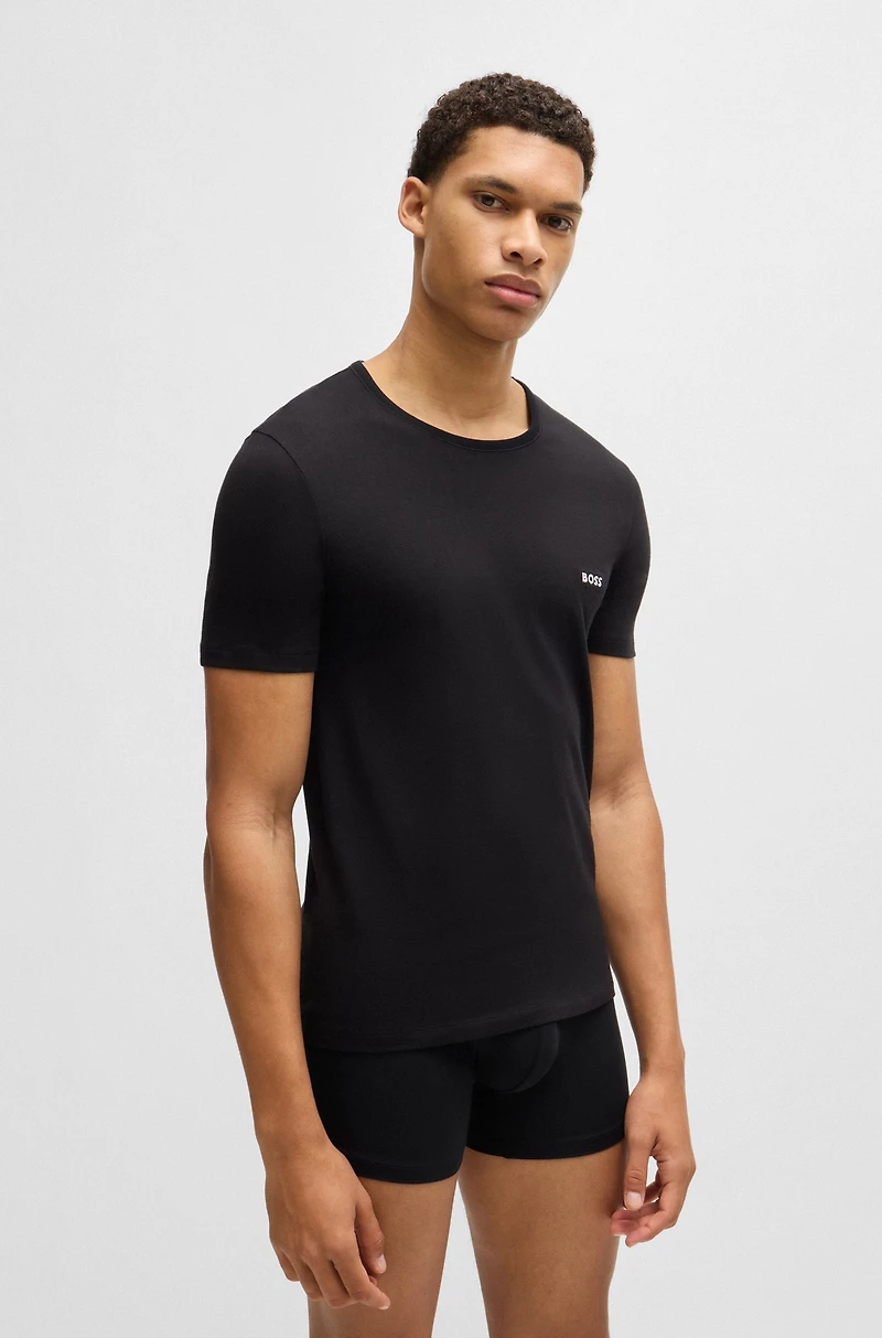 Three-pack of cotton underwear T-shirts with logo embroidery
