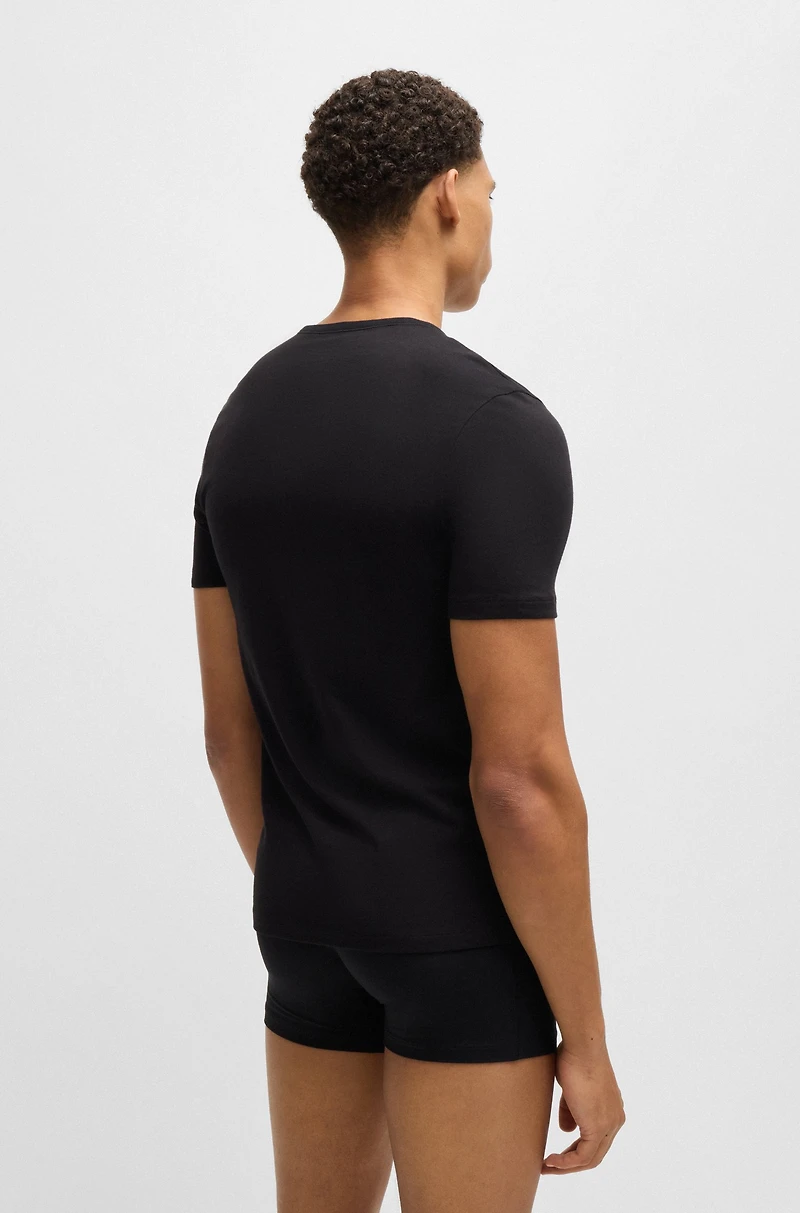 Three-pack of cotton underwear T-shirts with logo embroidery