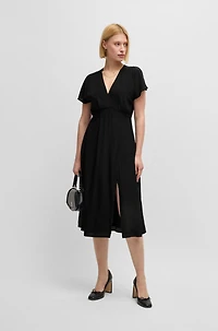 V-neck dress dot-patterned silk