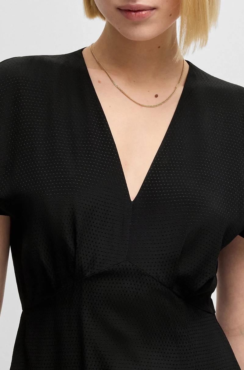 V-neck dress dot-patterned silk