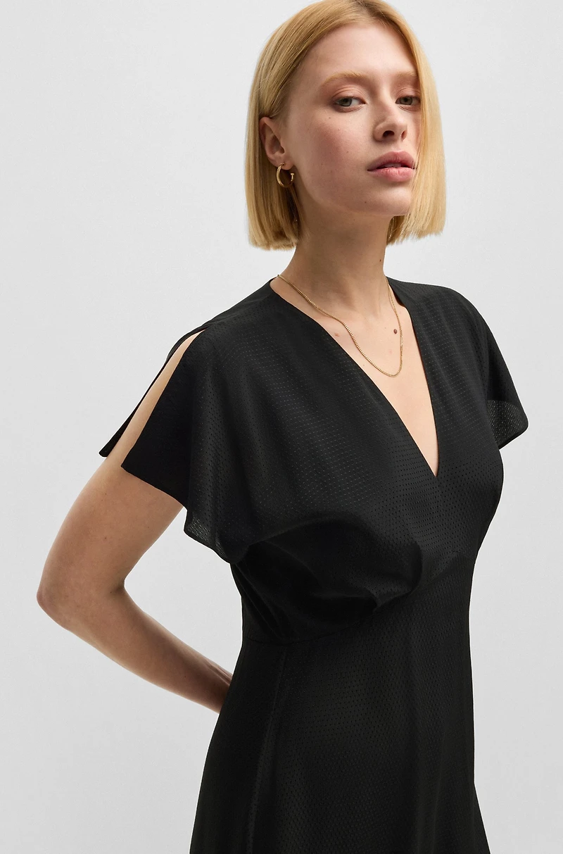 V-neck dress dot-patterned silk