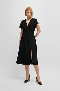 V-neck dress dot-patterned silk