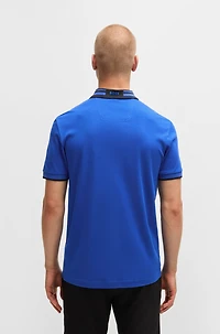 Interlock-cotton polo shirt with striped collar