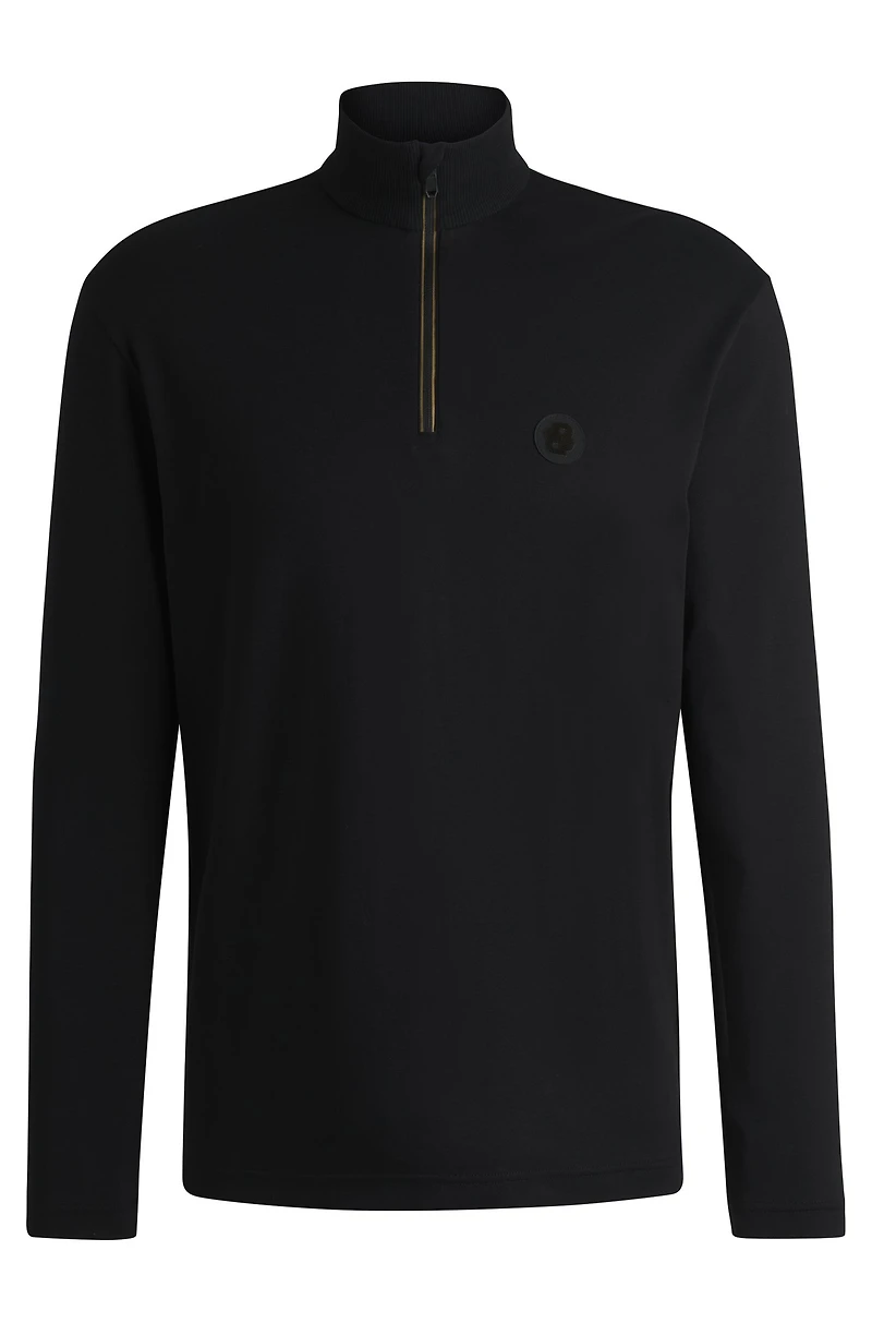 Zip-neck polo shirt with Double B monogram