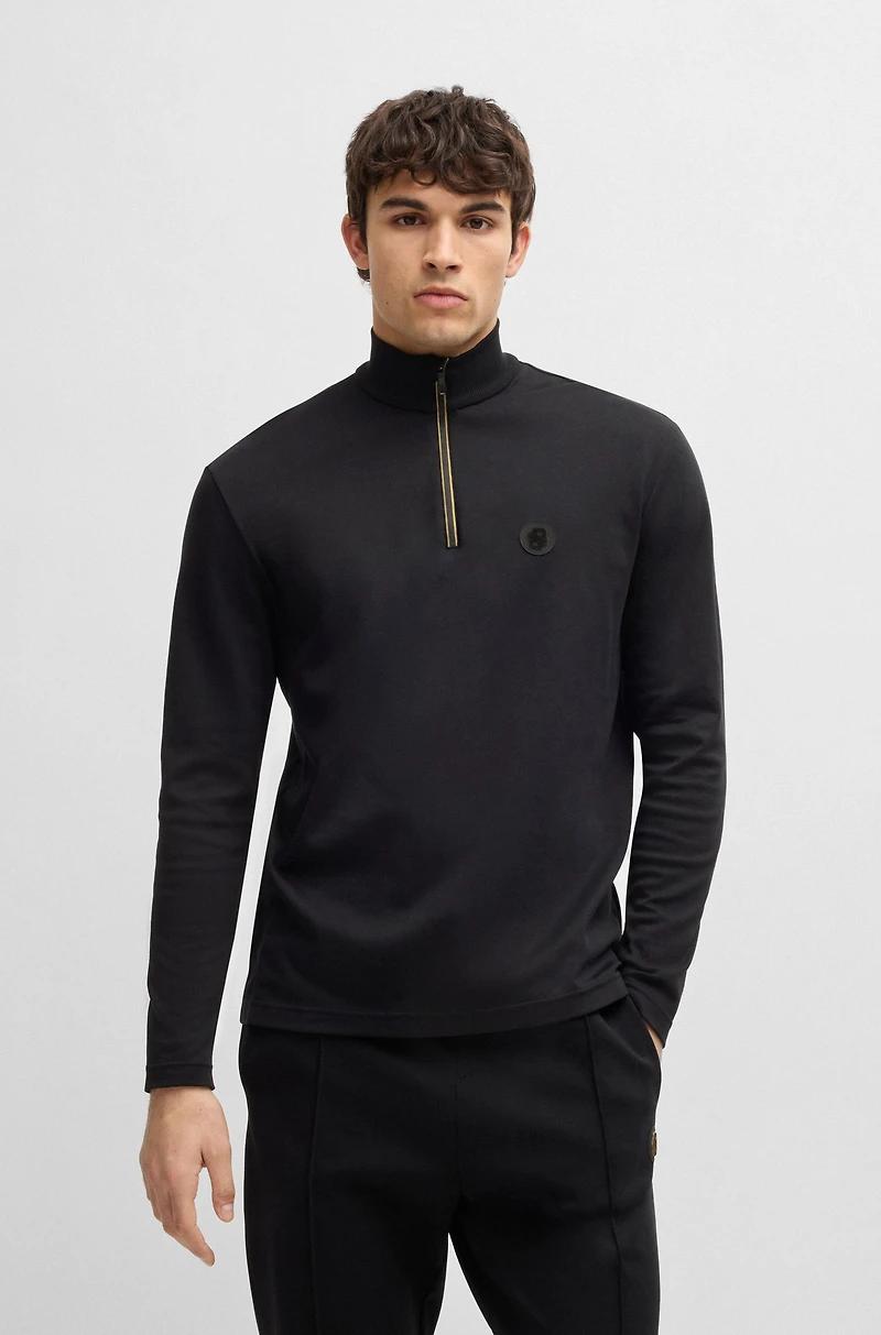 Zip-neck polo shirt with Double B monogram
