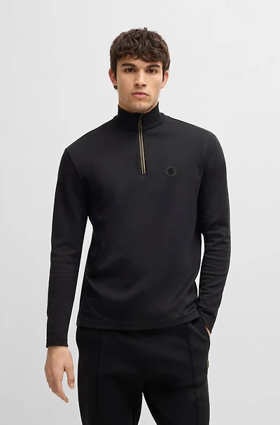Zip-neck polo shirt with Double B monogram