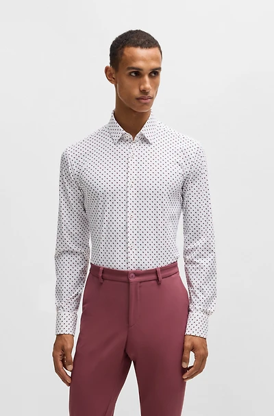 Slim-fit shirt geometric-print performance-stretch jersey