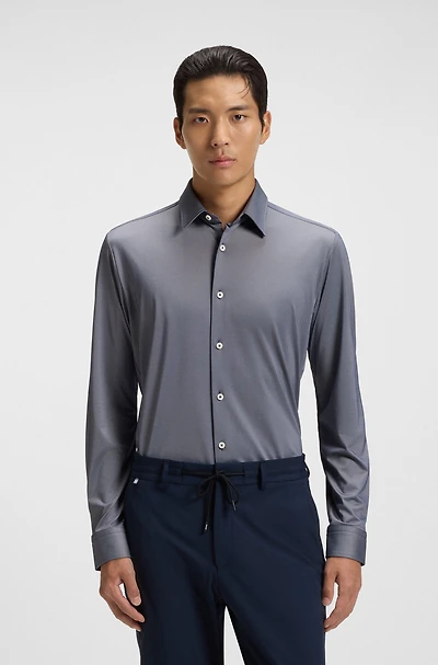 Slim-fit shirt structured performance-stretch fabric