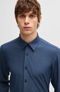 Slim-fit shirt performance-stretch monogram jacquard