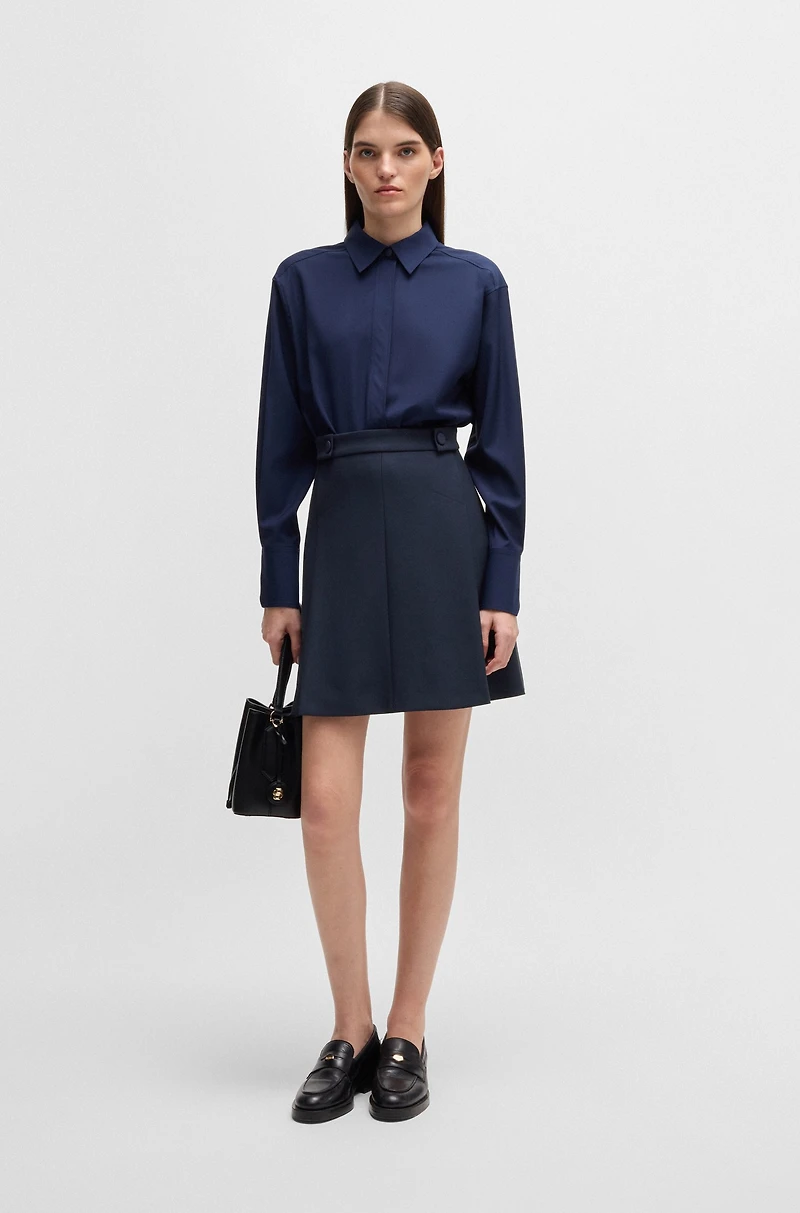 Pleat-front skirt with buttoned waist