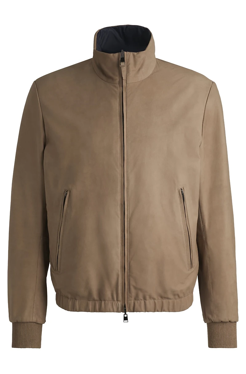Reversible jacket nubuck leather with two-way zip