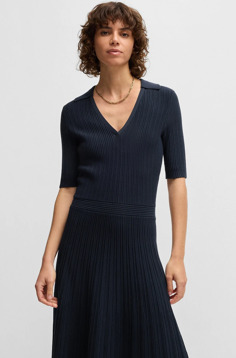 V-neck dress with ribbed structure