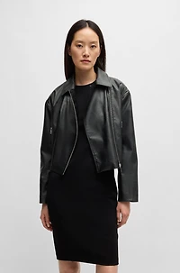 Faux-leather biker-style jacket with signature trims