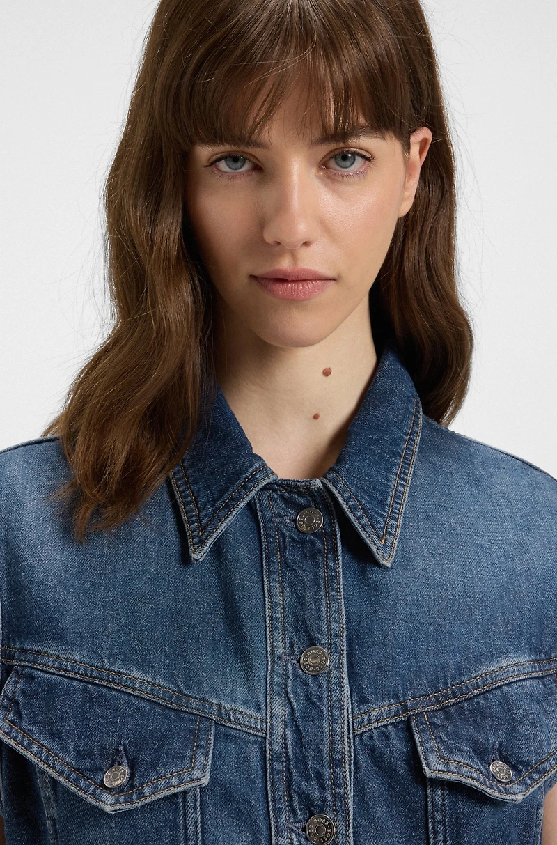 Boxy sleeveless jacket indigo denim