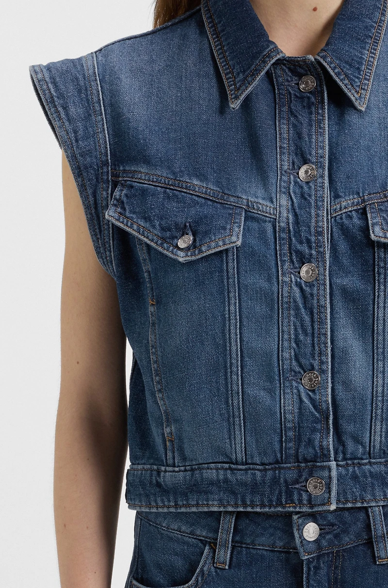 Boxy sleeveless jacket indigo denim