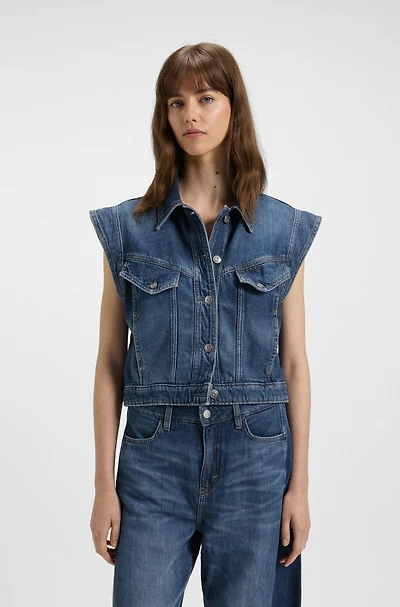 Boxy sleeveless jacket indigo denim