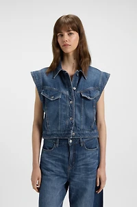 Boxy sleeveless jacket indigo denim