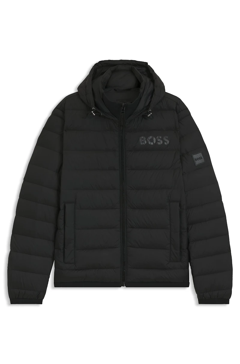 Water-repellent down jacket with tonal logo