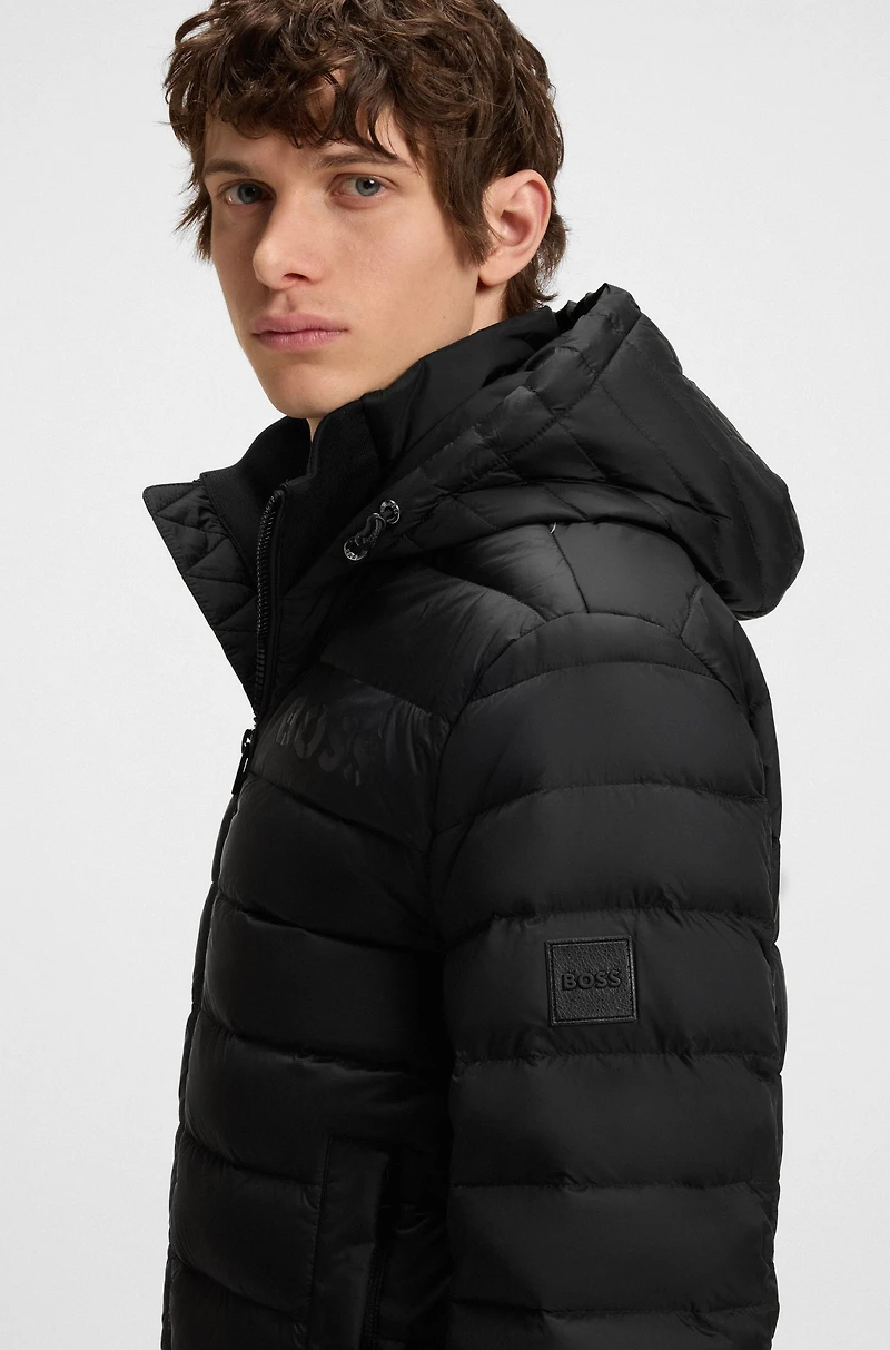Water-repellent down jacket with tonal logo
