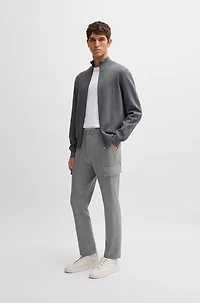 Zip-up cotton cardigan with knitted pinstripes